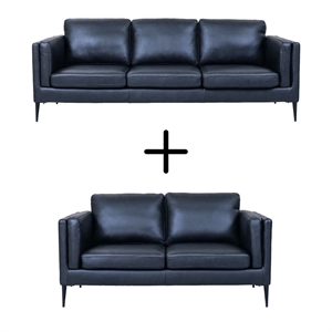 Valencia 3+2 pers. sofasæt - Sort okselæder - Metalben - Mål: 220 x 157 cm.